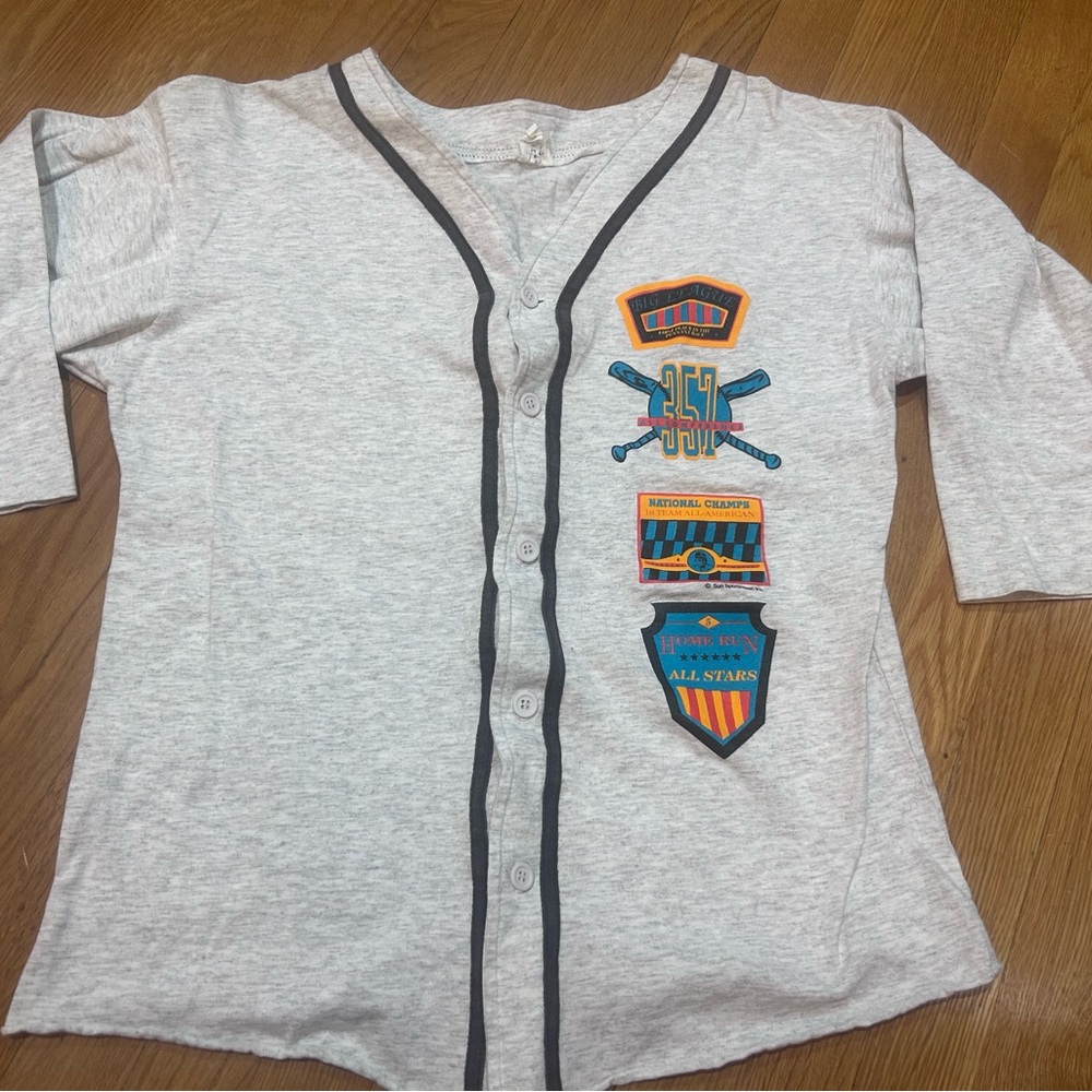 Men's Gray vintage 1980s raglan Baseball Jersey Shirt medium sun sportswear